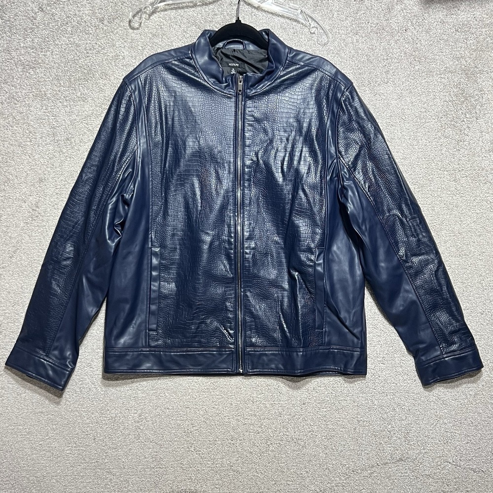 Alfani Midnight Blue‎ Faux Leather Jacket Size XL